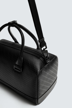 ZARA ПРОРЕЗИНЕННАЯ СУМКА ИЗ РЕЛЬЕФНОЙ ТКАНИ, ЧЕРНЫЙ