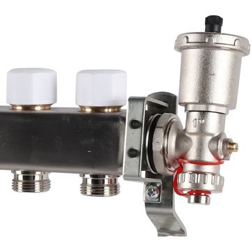 Коллектор Rommer 1"x3/4" на 10 контуров с запорными клапанами в сборе (нерж. сталь) RMS-3210-000010