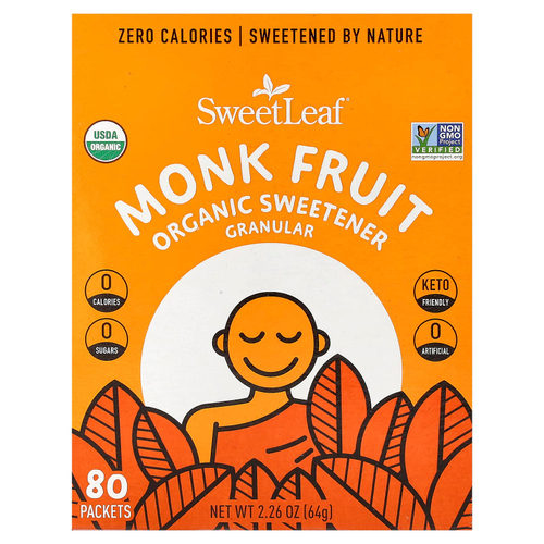 SweetLeaf Stevia, органический подсластитель из архата, в гранулах, 80 пакетиков, 64 г (2,26 унции)
