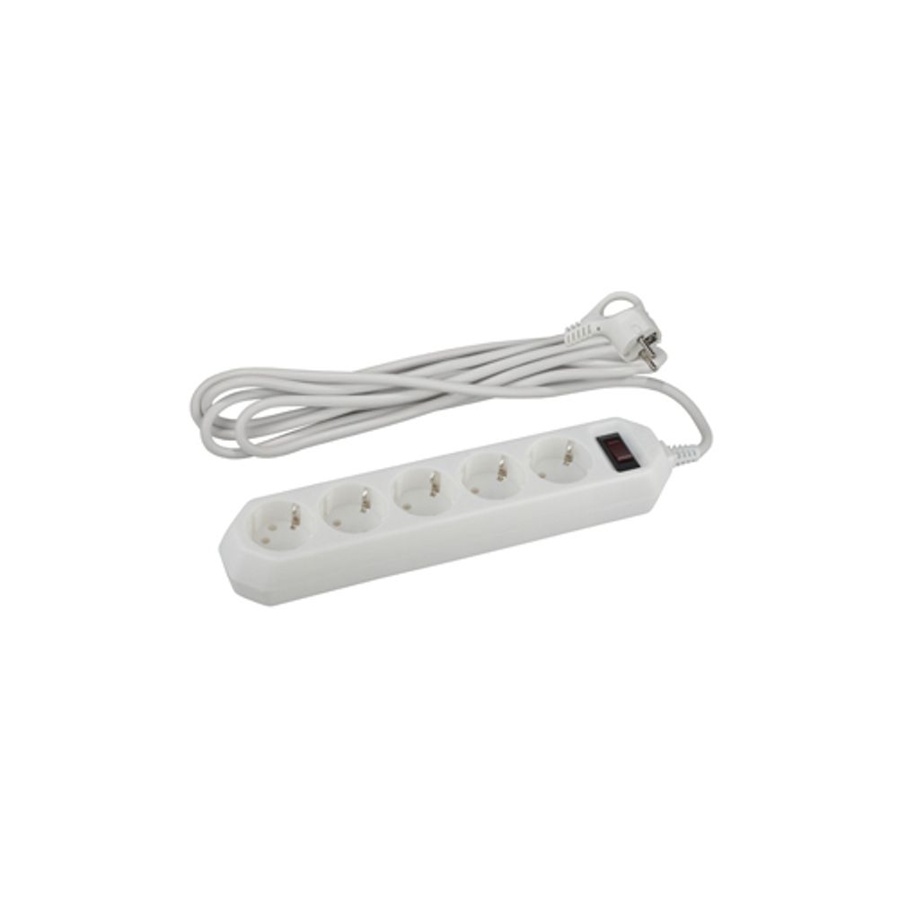Сетевой фильтр ЭРА USF-5es-5m-W с базовой защитой с заземлением с выключателем 5 розеток 5м 10А белый | Сетевые фильтры