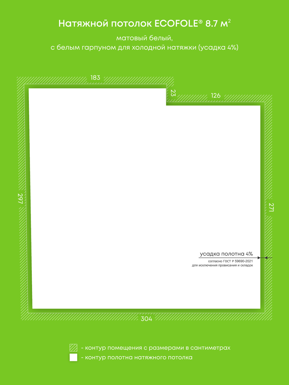 Матовый натяжной потолок 8.7 м2