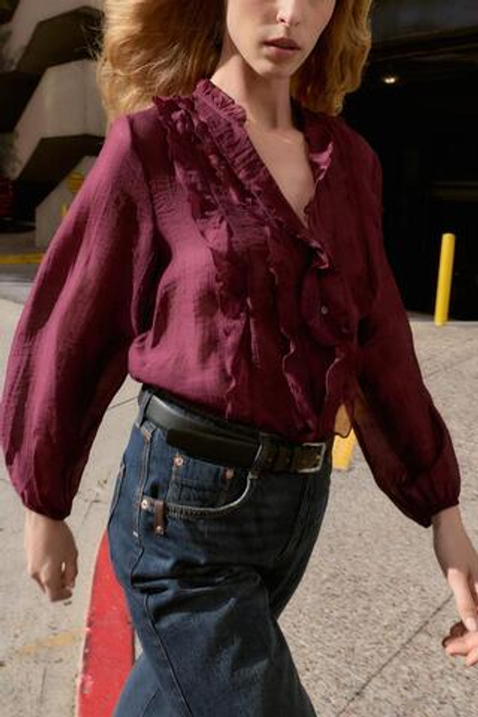 ZARA БЛУЗА С ВОЛАНАМИ, БОРДОВЫЙ