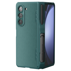 Чехол зеленого цвета от Nillkin с вставки из кожи на Samsung Galaxy Z Fold 5, серия CamShield Fold Leather, в комплекте со съемным держателем для S Pen