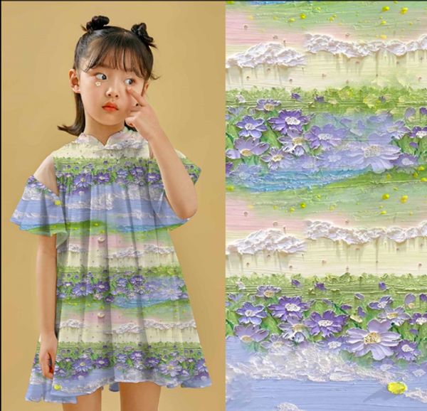 ЦВЕТОЧНЫЕ ПОЛЯ ЗЕЛЕНО-ГОЛУБЫЕ 100% хлопок Handmade Fabrics 1