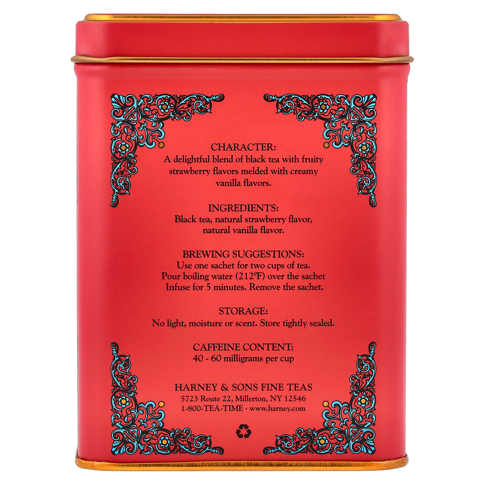 Harney & Sons, черный чай, клубника и ваниль, 20 пакетиков, 40 г (1,4 унции)