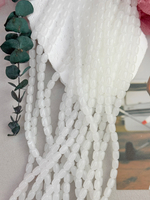 Стеклянные бусины, бочонок 6*9 мм, нить 38 см, "Белый опал"