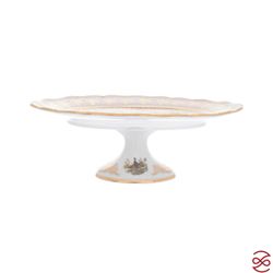 Блюдо овальное на ноге Queen's Crown Aristokrat Охота бежевая 36 см