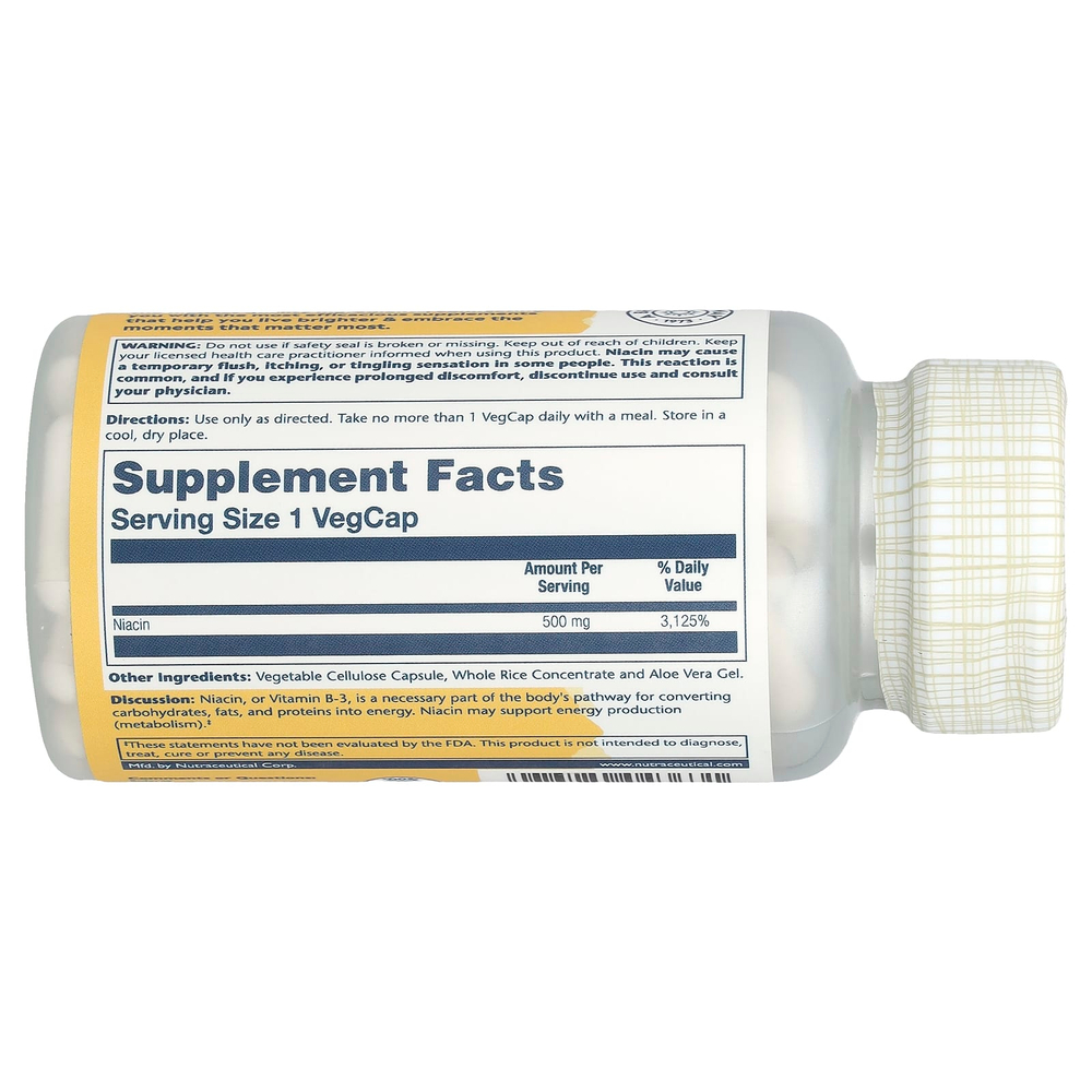 Solaray, ниацин, 500 мг, 100 капсул