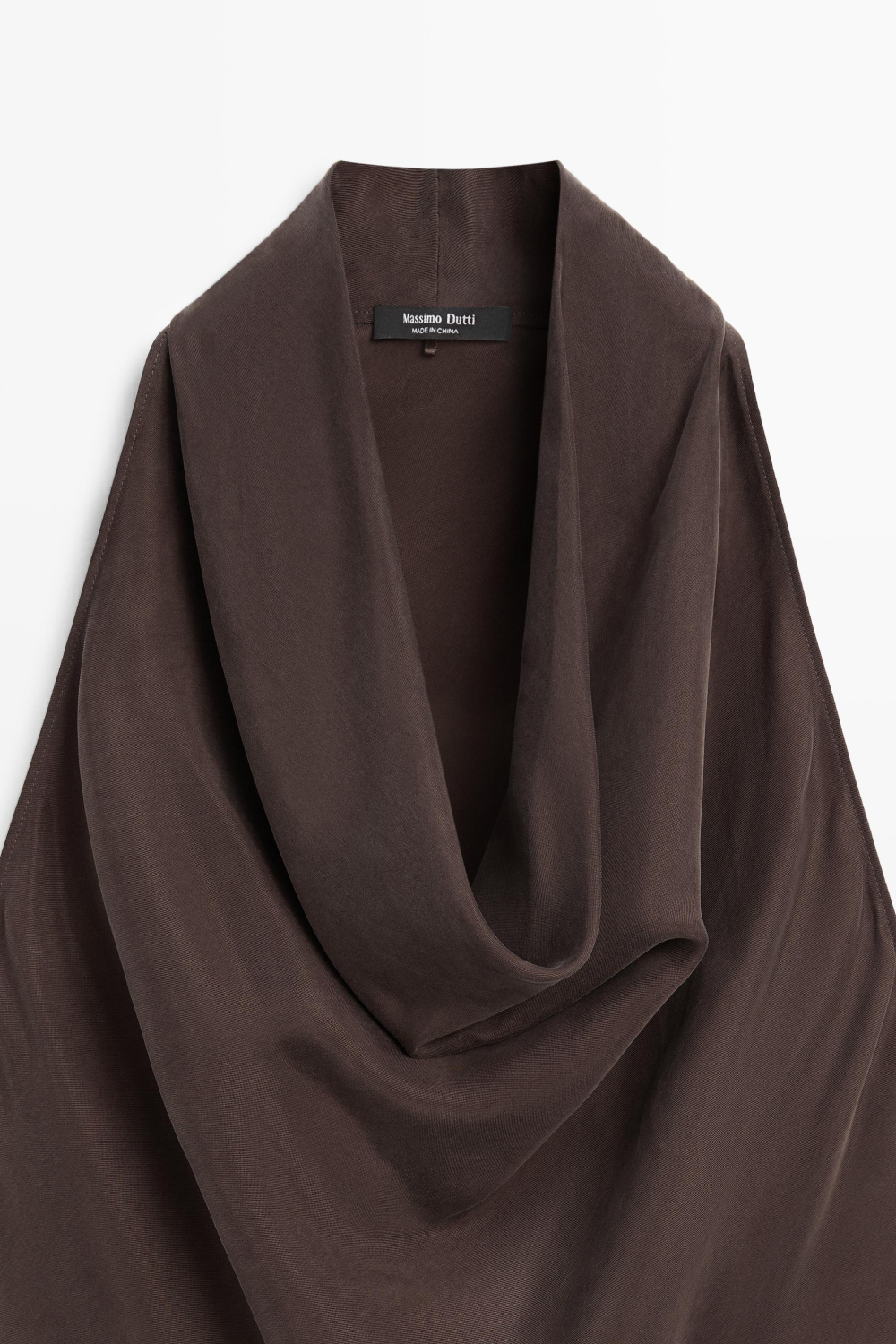 Massimo Dutti Длинное платье с драпированным вырезом, коричневый
