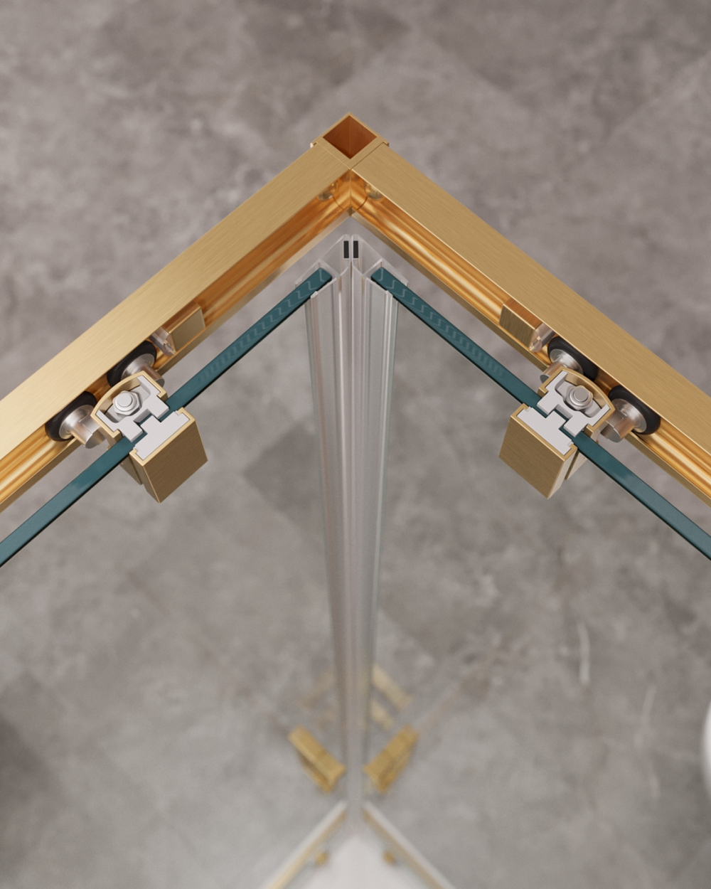 Душевой уголок Cezares MOLVENO-A-22-100+20-C-BORO-IV, 120х120х195, профиль брашированное золото, прозрачное стекло