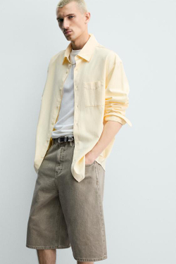 ZARA ДЖИНСОВЫЕ ШОРТЫ BALLOON FIT ИЗ РЕЛЬЕФНОЙ ТКАНИ, ХАКИ