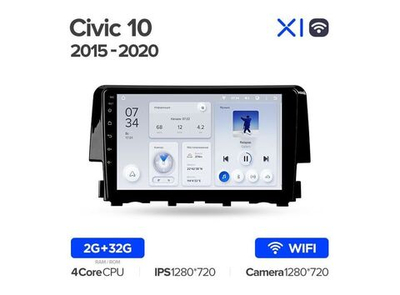 Магнитола Teyes X1 2-32 Wi-Fi Honda Civic 10 FC FK 2015 — 2020 9.0"