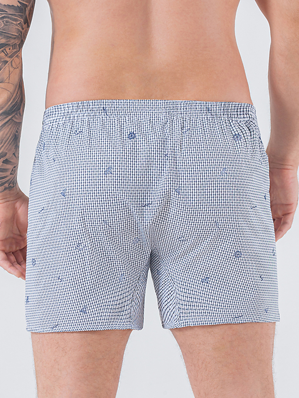 Трусы мужские боксеры темно-синий мелкая клетка