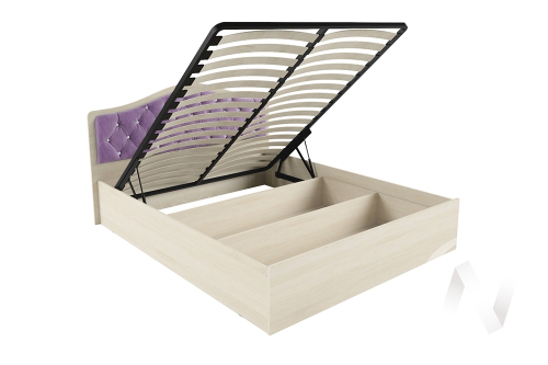 Кровать "Дели 1;6" с осн. ортопед. с подьемным механизмом (Дуб молочный/Велюр сирень со стразами)