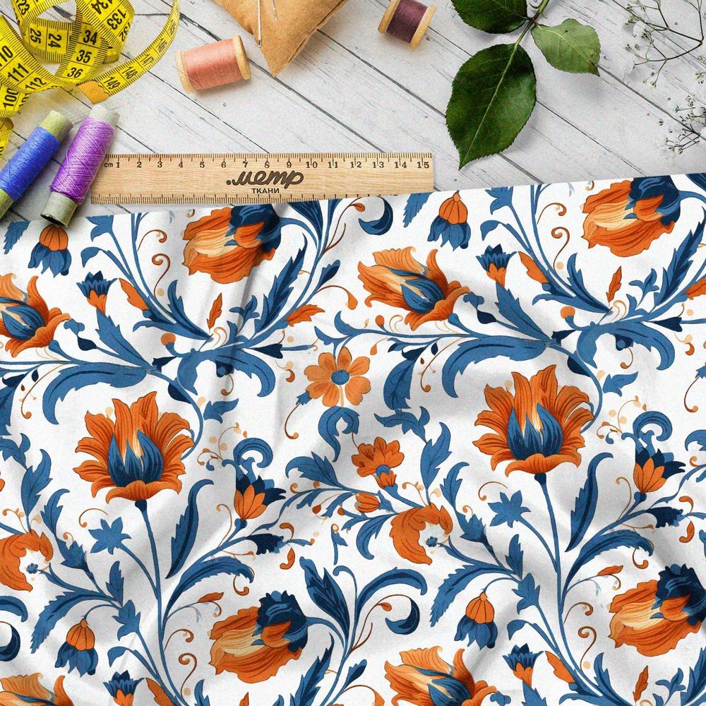 Ткань премиум шелк искусственный Армани сказочные цветы