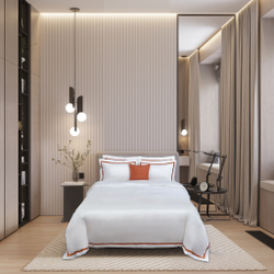 Постельное белье cемейное Сlaire&Caroll Nuage белое с оранжевым кантом