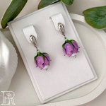 LEFIREL' Серьги серебряные женские "Ниэлла" с цветами из муранского стекла / ювелирные украшения из родированного серебра 925