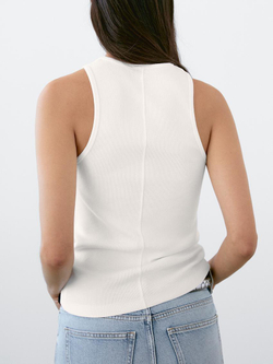 Massimo Dutti Топ из смесового хлопка с горловиной халтер, натуральный, кремовый