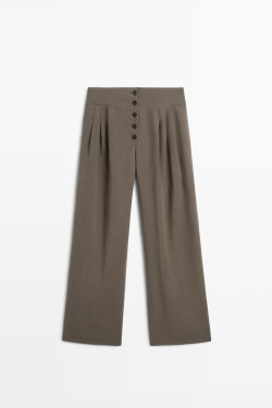 Massimo Dutti Брюки из смесового льна с защипами, кротово-коричневый