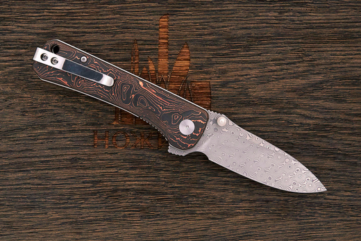 Нож складной QSP Hawk, клинок 82мм, дамаск нержавеющий, рукоять карбон