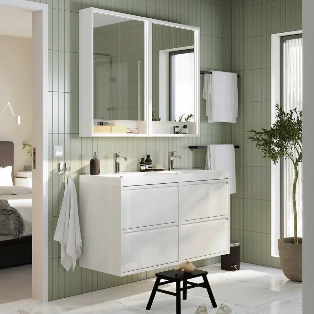 Тумба для ванной  - ÄNGSJÖN / BACKSJÖN/АNGSJОN / BACKSJОN IKEA/ЭНГСЬЕН/БЭКСЬЕН ИКЕА, 69х122 см, белый