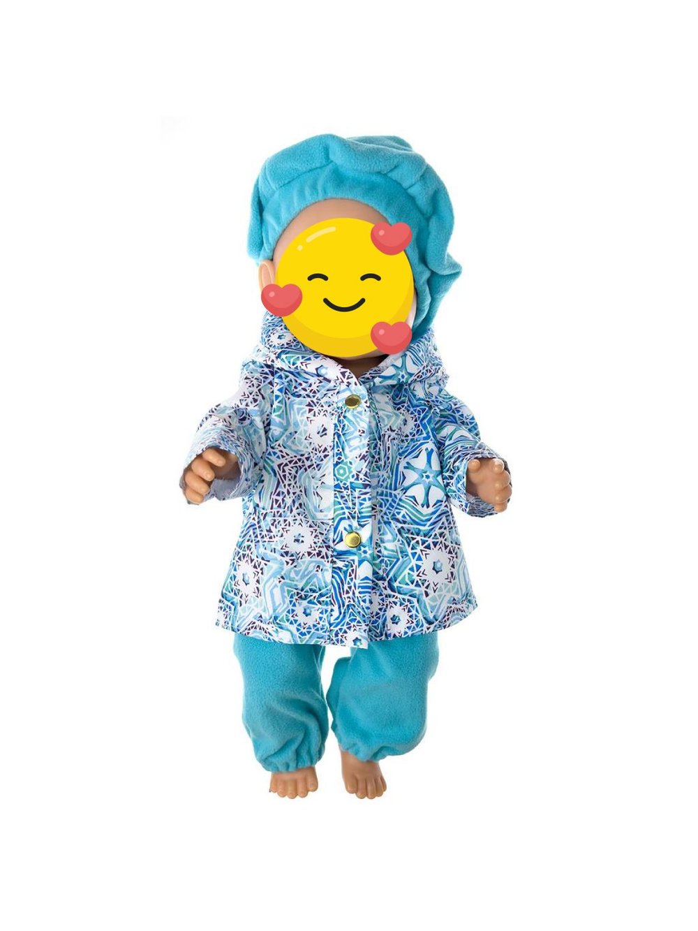 Дождевик, брюки и берет бирюза для куклы ростом 43 см (989)