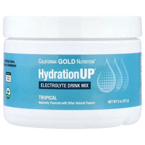 California Gold Nutrition, Beverces, HydrationUP®, смесь для приготовления электролитического напитка с кальцием, калием, витамином C и витамином E, тропический вкус, 227 г (8 унций)