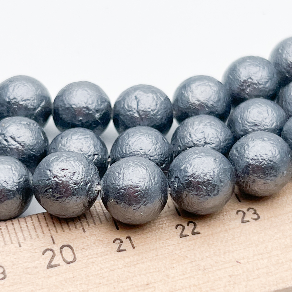 "Майорка" с эффектом фольга, цвет темно-серый, диаметр 10 мм, цена за 9 шт (1/4 нити)