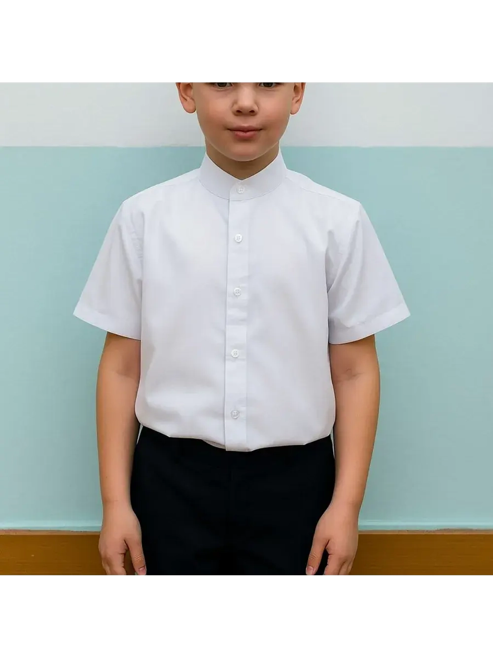 Рубашка с короткими рукавами, воротник стойка