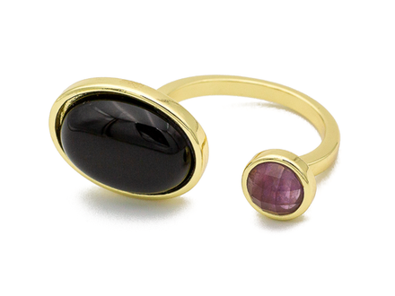 Кольцо "Duo - Черный агат и аметист" (уценка)