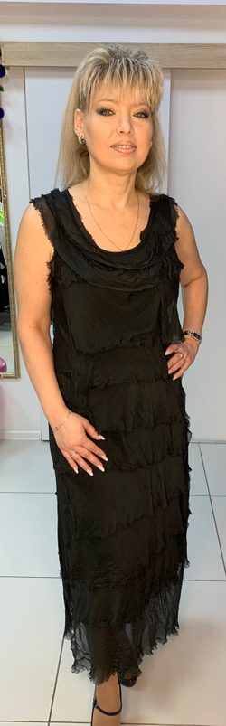 Черное шелковое платье-сарафан