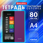 Тетрадь А4 80 л. BRAUBERG "Metropolis" спираль пластиковая клетка обложка пластик пурпурный (4 штуки в упаковке)