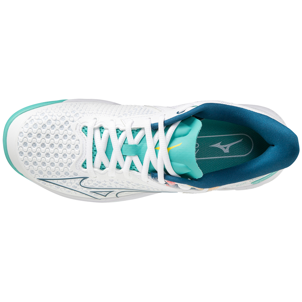 Женские Кроссовки теннисные Mizuno Wave Exceed Tour 5 CC - white/turquoise/moroccanblue