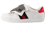 GUCCI Gucci ACE Cowhide Detachable Embroidered Crystal Bow Appliqué Fashion Sneakers Women's White