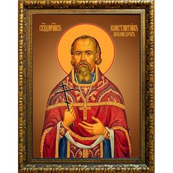 Константин Любомудров, священномученик, пресвитер. Икона на холсте. В раме 30 х 40 см.