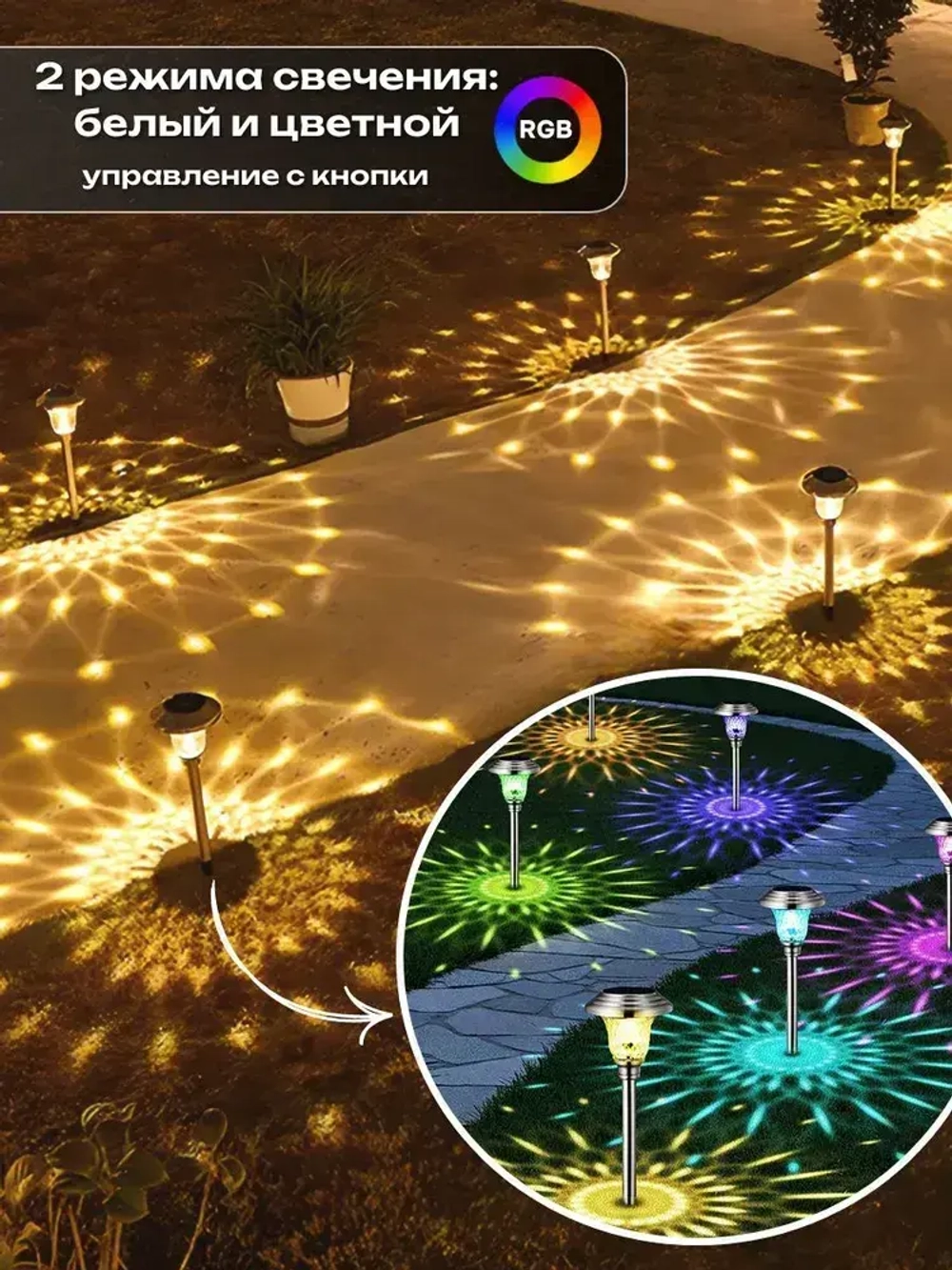 Светильник на солнечной батарее уличный, фонарики садовые на солнечных батареях / 2 светильника в комплекте