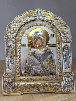 Владимирская БМ, икона арочная с рамкой, белое дерево 266х335