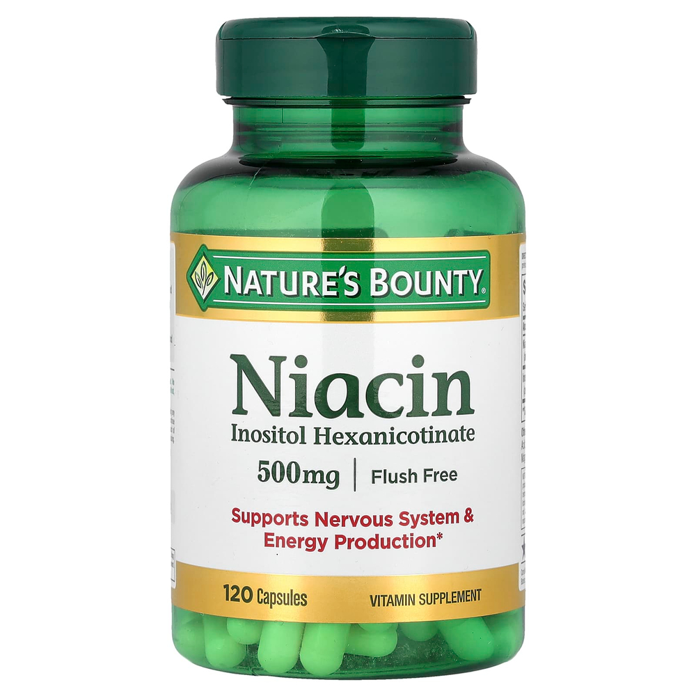 Nature's Bounty, Ниацин, без смыва, 500 мг, 120 капсул
