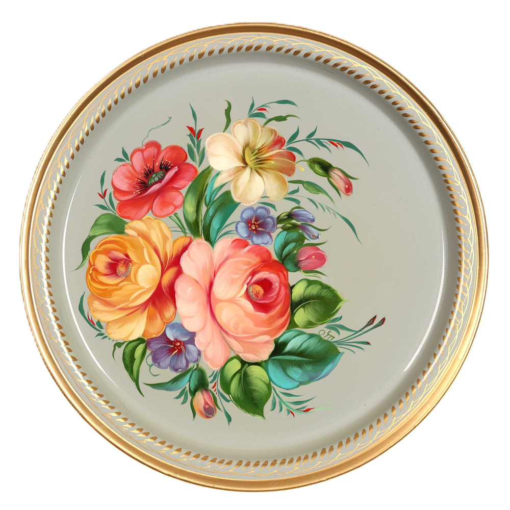 Жостовский поднос декоративный, размер 22 см (A5), металлический