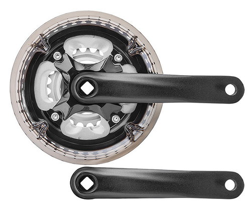 Система шатунов HDL-L355, звёзды на 24/34/42 стальные, шатуны 170 мм алюминиевые кованые, квадратное посадочное место "под ромб", паук пластиковый ПВХ, защита цепи пластиковая ПВХ, линия цепи 47,5 мм