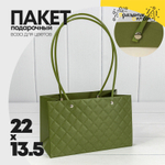 Пакет подарочный 22х13.5х10.5см Ваза для цветов "Ромбы" (Зеленый)