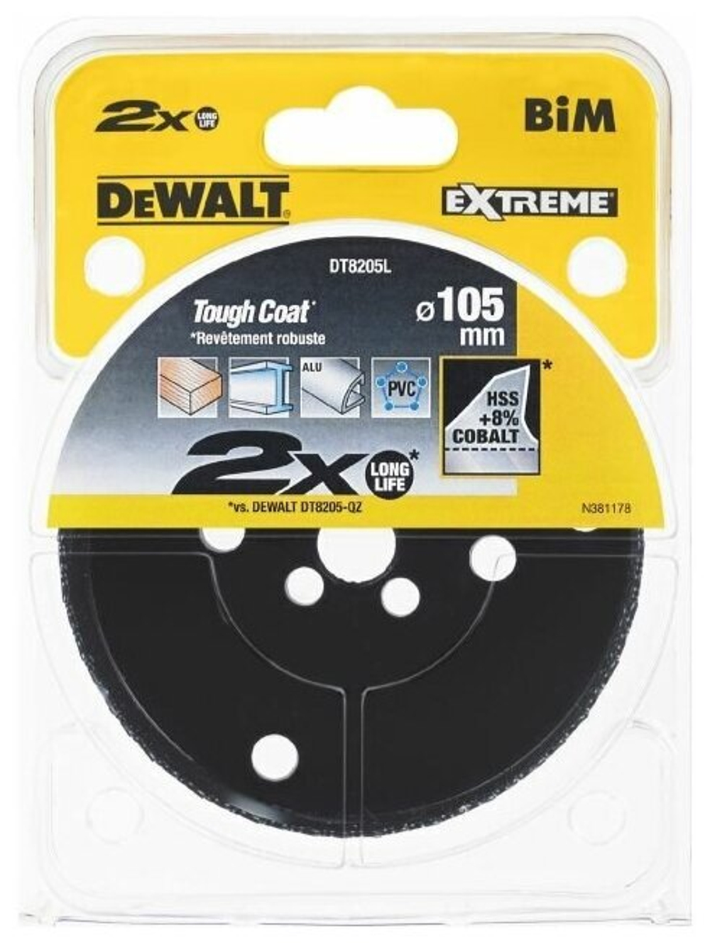 Коронка биметаллическая COBALT 8% M42 (105х46 мм) DEWALT