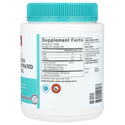 Swisse, Ultiboost®, высокоэффективный концентрированный рыбий жир с омега-3 без запаха, 1500 мг, 400 мягких таблеток