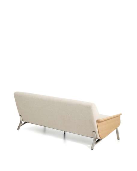 Трехместный диван Amsen, бежевый с подлокотниками из шпона дуба