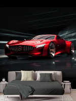 3D фотообои красная машина на черном фоне