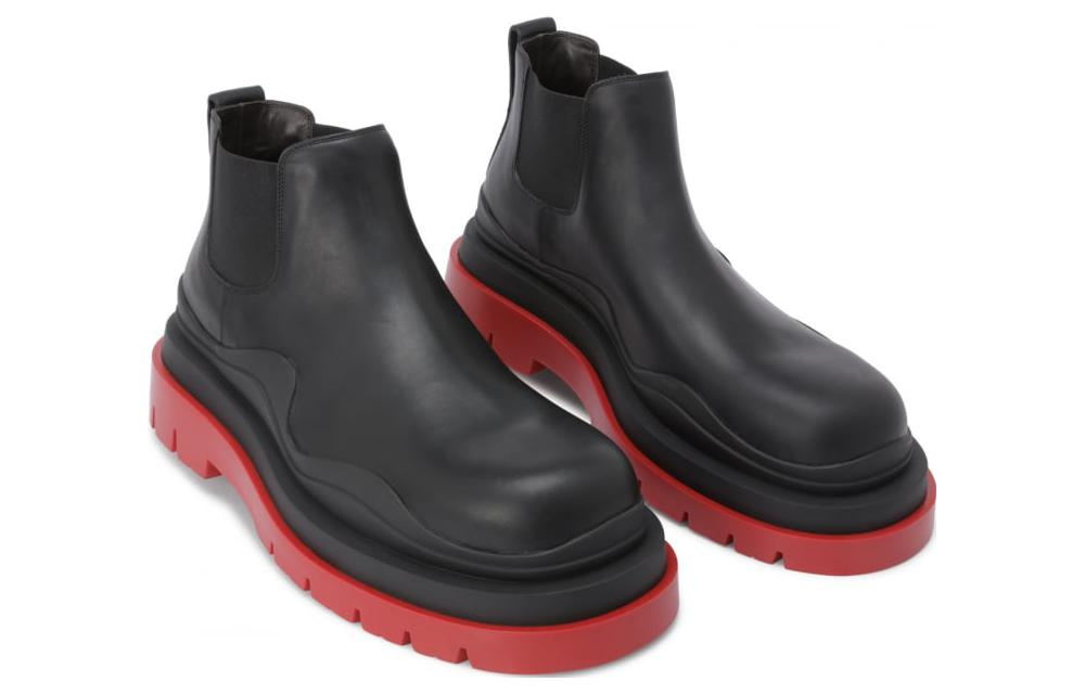 Bottega Veneta Leather Tire Chunky Sole Ankle Chelsea Boot Black Red