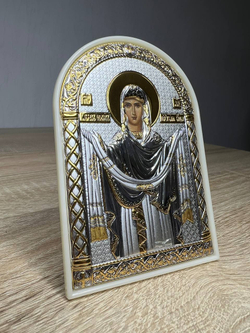 Покрова БМ, икона арочная, пластик белый 80х115