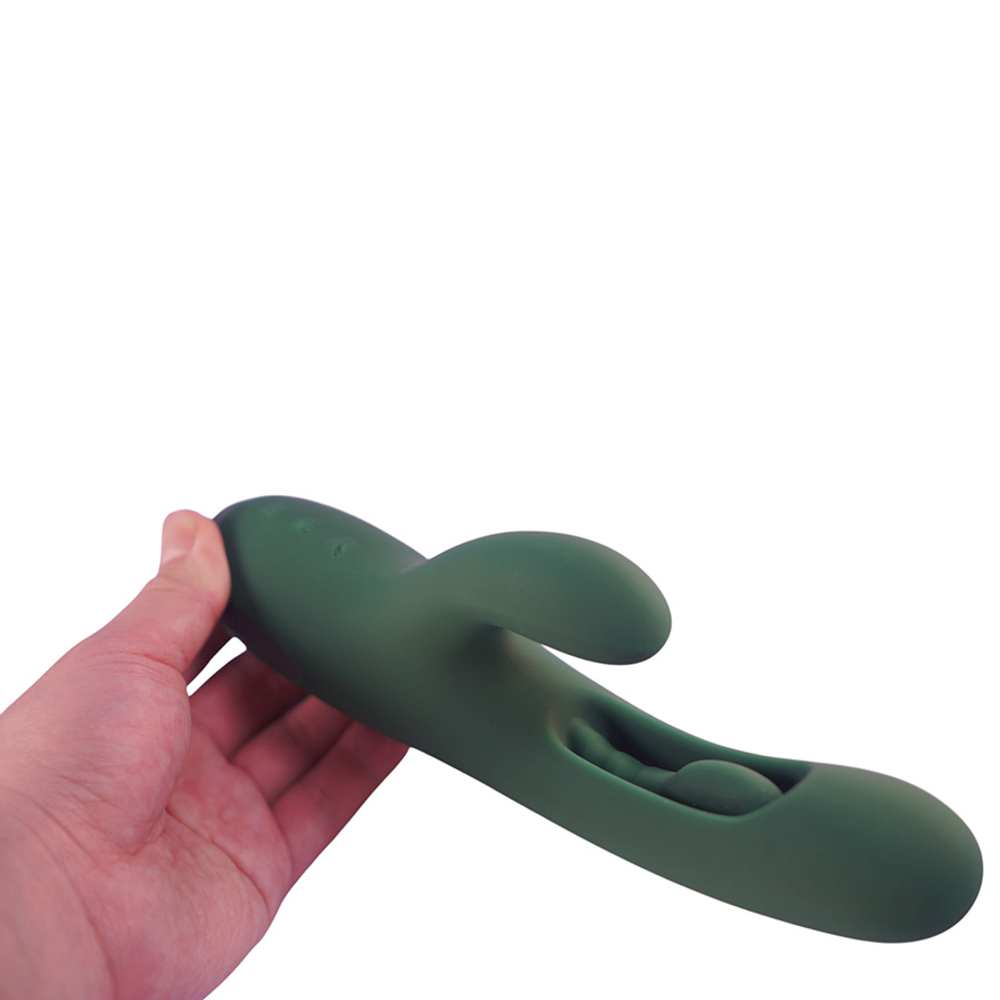 Зеленый вибратор-кролик 26см с подвижным язычком Amovibe Zenora Rabbit Vibrator Green
