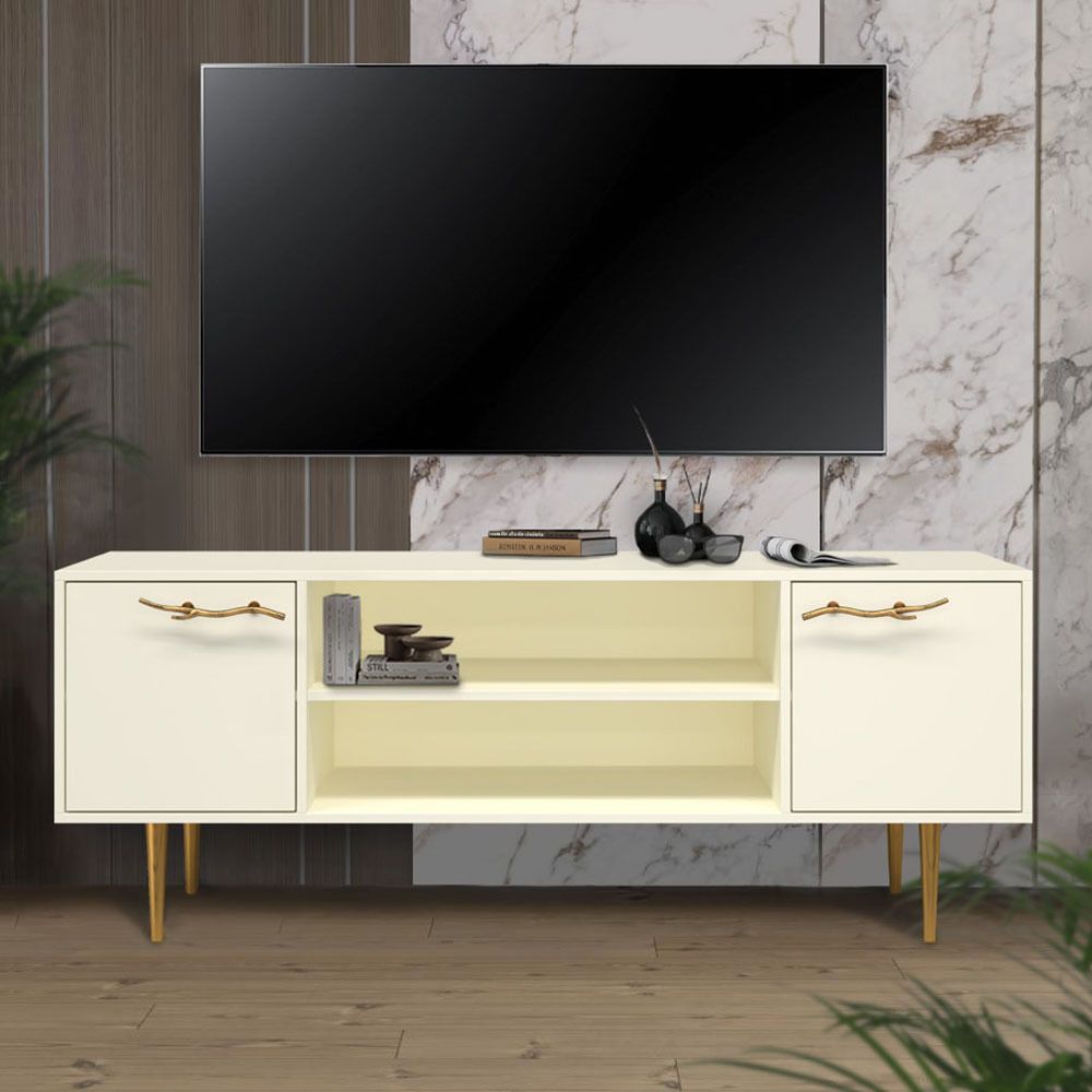 Тумба под ТВ Арт Колор matte 155см Стайл Голд Кремовый белый матовый
