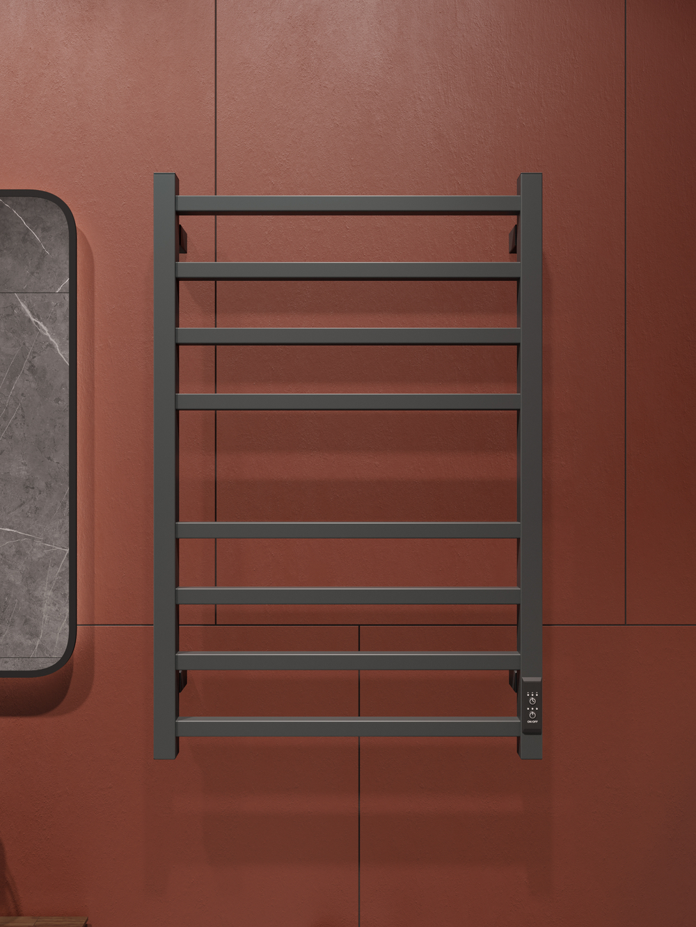 Полотенцесушитель электрический EWRIKA Пенелопа L2 80x55 см, подключение справа, слева, скрытое подключение справа, графит, лесенка, из стали